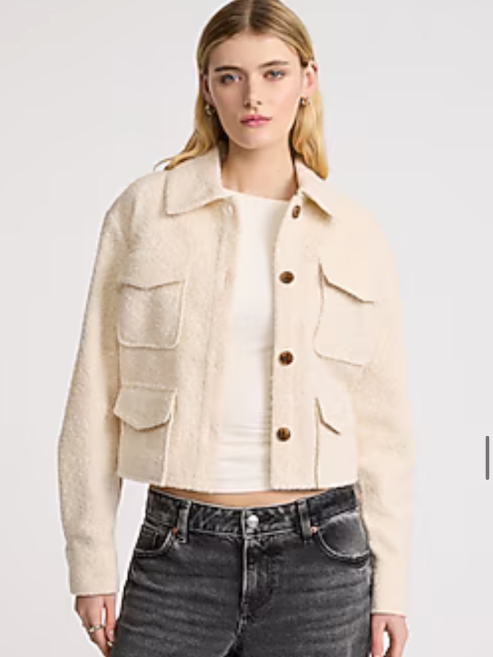 Express Cream Bouclé Teddy Jacket with Patch Pockets